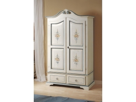 Masivní ručně malovaná šatní skříň v bílé barvě s azurovým lemem MOC 29250