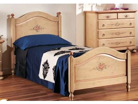 Stylová ručně malovaná jednolůžková postel v barvě antické slonové kosti s kombinací starorůžové