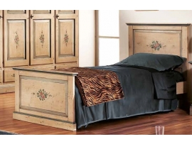 Stylová ručně malovaná jednolůžková postel v barvě antické slonové kosti s kombinací antické azurové
