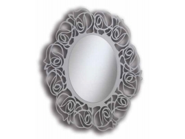 Oválné zrcadlo, rám v odstínu perleťové holubí šedi