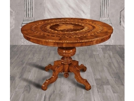 Stylový masivní jídelní stůl - intarzovaný, kulatý Ø 120cm